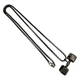 Stainless Steel Dumbbell Fitness Inspirational Wording Necklace (22in)