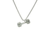Stainless Steel Crystal Bling Dumbbell Fitness Necklace (22in)