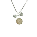 Stainless Steel Crystal Bling Dumbbell Fitness Necklace (22in)