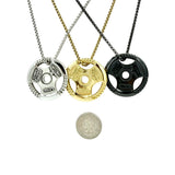Stainless Steel Weight Plate Fitness Religious Themed Necklace (22in)