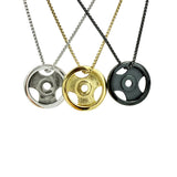 Stainless Steel Weight Plate Fitness Religious Themed Necklace (22in)