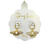 Huggie Hoop Dangle Bee Pearl Earrings (0.75x0.75in)