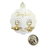 Huggie Hoop Dangle Bee Pearl Earrings (0.75x0.75in)
