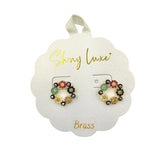 Brass Glass Stone Evil Eye Round Earrings (0.5x0.5in)