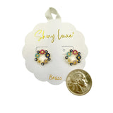 Brass Glass Stone Evil Eye Round Earrings (0.5x0.5in)