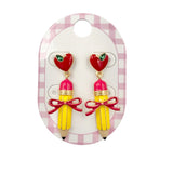 Pencil with Ribbon & Heart School Themed Post Earrings (0.4x2in)