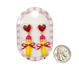 Pencil with Ribbon & Heart School Themed Post Earrings (0.4x2in)