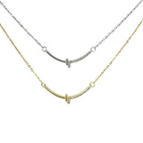 Stainless Steel Half Curved Bar Necklace in Silver or Gold (16 + 2.5in)