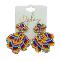 Seashell Crystal Seed Bead Earrings - 2 Colors, Clamshell, Beaded (1.75X2in)