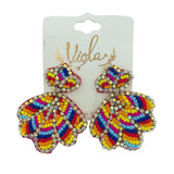 Seashell Crystal Seed Bead Earrings - 2 Colors, Clamshell, Beaded (1.75X2in)