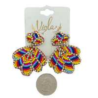 Seashell Crystal Seed Bead Earrings - 2 Colors, Clamshell, Beaded (1.75X2in)