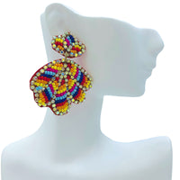 Seashell Crystal Seed Bead Earrings - 2 Colors, Clamshell, Beaded (1.75X2in)