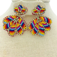 Seashell Crystal Seed Bead Earrings - 2 Colors, Clamshell, Beaded (1.75X2in)