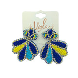 Seashell Crystal Seed Bead Earrings - 2 Colors, Clamshell, Beaded (1.75X2in)