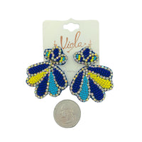 Seashell Crystal Seed Bead Earrings - 2 Colors, Clamshell, Beaded (1.75X2in)