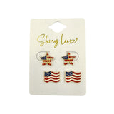 USA Flag & Star 2 Pair Stud Earring Set
