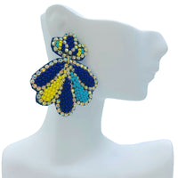 Seashell Crystal Seed Bead Earrings - 2 Colors, Clamshell, Beaded (1.75X2in)