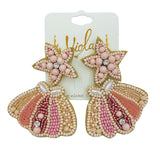 Pink Star & Seashell Seed Bead Earrings - Clamshell, Beaded (2X2.75in)