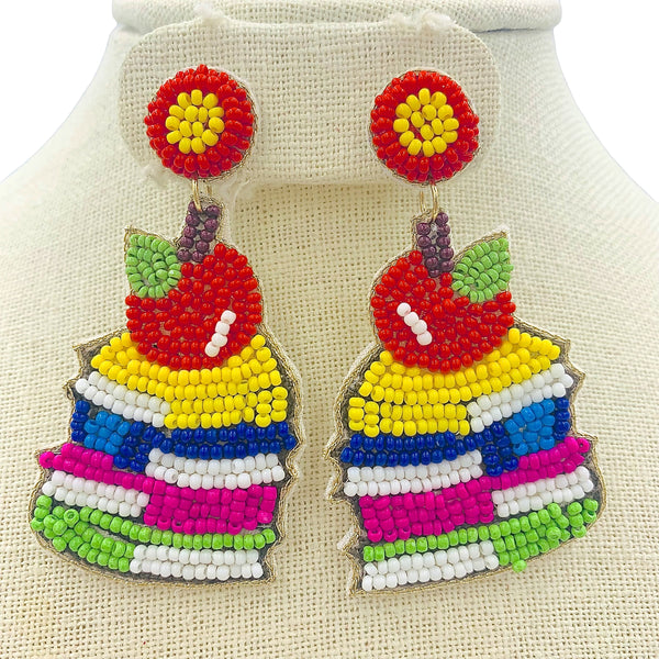 Stacked School Books & Apple Seed Bead Earrings - Teacher, Beaded (1.5x2.75in)