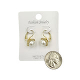 Round Pearl and Crystal Lever Back Earrings in Silver or Gold (0.5x0.8in)