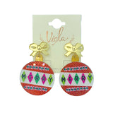 Merry Christmas Round Ornament Glitter Acrylic Earrings - (1.5x2.25in)