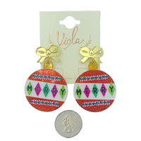 Merry Christmas Round Ornament Glitter Acrylic Earrings - (1.5x2.25in)
