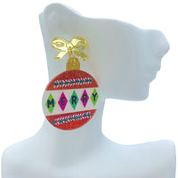 Merry Christmas Round Ornament Glitter Acrylic Earrings - (1.5x2.25in)