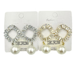 Cubic Zirconia Baguette and Pearl Earrings in Silver or Gold (1.2x1.75in)