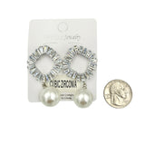 Cubic Zirconia Baguette and Pearl Earrings in Silver or Gold (1.2x1.75in)