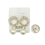 Cubic Zirconia Baguette and Pearl Earrings in Silver or Gold (1.2x1.75in)