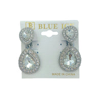 Clip On 2 Tier Teardrop Crystal Dangle Earrings - 7 Colors (0.75x1.5in)