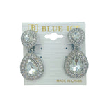 Clip On 2 Tier Teardrop Crystal Dangle Earrings - 7 Colors (0.75x1.5in)