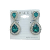 Clip On 2 Tier Teardrop Crystal Dangle Earrings - 7 Colors (0.75x1.5in)