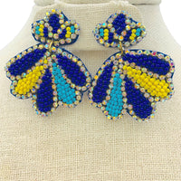 Seashell Crystal Seed Bead Earrings - 2 Colors, Clamshell, Beaded (1.75X2in)