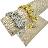 12 mm Iced Cuban & Puffed Mariner Link Bracelet - Silver or Gold (8in)