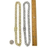 12mm Iced Cuban & Puffed Mariner Link Chain in Silver or Gold (20in)