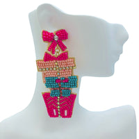 Stacked Christmas Present Boxes Seed Bead Earrings - 2 Colors, Beaded (1.25x3in)