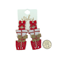 Stacked Christmas Present Boxes Seed Bead Earrings - 2 Colors, Beaded (1.25x3in)