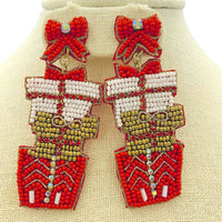 Stacked Christmas Present Boxes Seed Bead Earrings - 2 Colors, Beaded (1.25x3in)