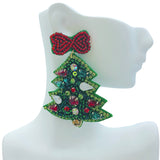 Green or Pink Christmas Tree Crystal Seed Bead Earrings - Beaded (2x2.5in)