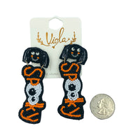 Spooky Spider Seed Bead Earrings - Beaded, Halloween (1x3in)