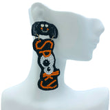 Spooky Spider Seed Bead Earrings - Beaded, Halloween (1x3in)