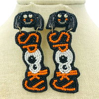 Spooky Spider Seed Bead Earrings - Beaded, Halloween (1x3in)