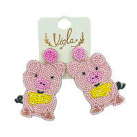 Pig Seed Bead Earrings - Beaded (1.5x2.75in)