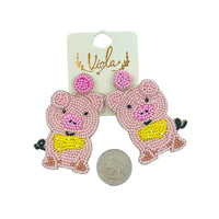 Pig Seed Bead Earrings - Beaded (1.5x2.75in)