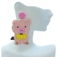 Pig Seed Bead Earrings - Beaded (1.5x2.75in)