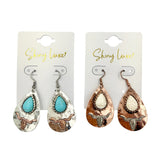 Teardrop Longhorn Western Themed Stone Dangle Earrings (1x1.75in)