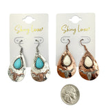 Teardrop Longhorn Western Themed Stone Dangle Earrings (1x1.75in)