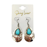 Teardrop Longhorn Western Themed Stone Dangle Earrings (1x1.75in)