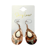 Teardrop Longhorn Western Themed Stone Dangle Earrings (1x1.75in)